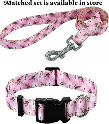 Mihqy Dog Collar with Bohemia Floral Tribal Geometric Patterns - Soft Ethnic Style Collar Adjustable for Small Medium Large Dogs (Pink White Flower,M)