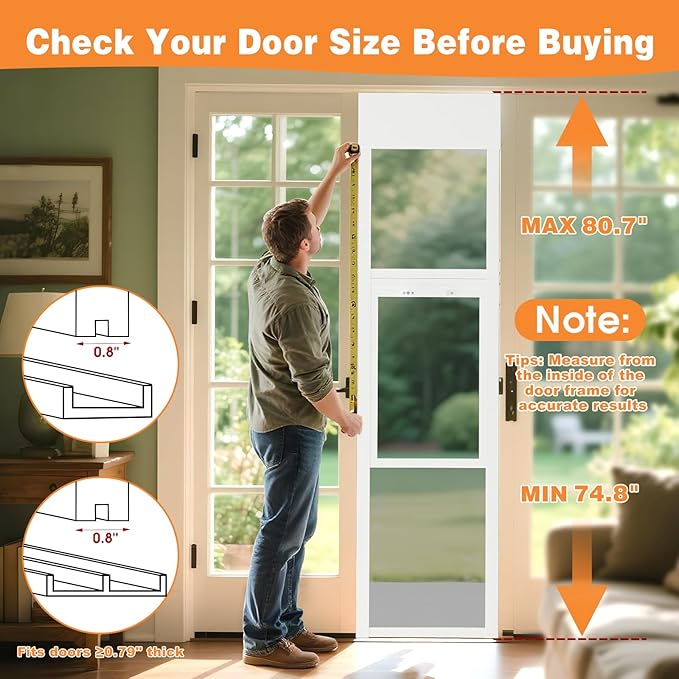 Dog Door for Sliding Glass Doors, 80.7"–86.5“ Height Adjustable, Two-Piece Design Pet Door with Lock, Easy Insert-Install, No-Drill Needed, Ideal for Apartments, Rentals, Balconies & Patios