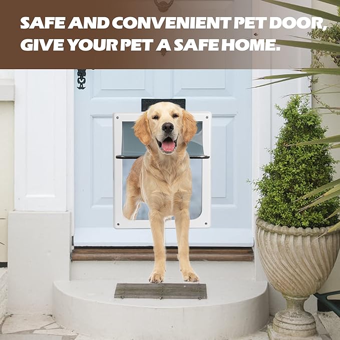 Doggie Dog Flap Interior Sliding Door Wall 2 Ways Locking Entry Pet Glass Door with Transparent Flap