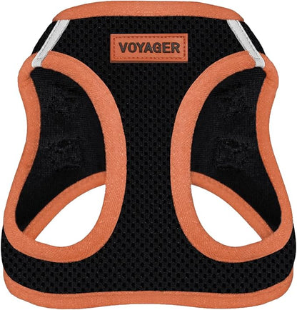 Best Pet Supplies - All Weather Mesh/Plush, Reflective, No Pull Harness for Small, Medium Dogs, Cats - Secure with Hook & Loop Fastener, Buckle, Double D-Rings - Black/Orange Trim, XS