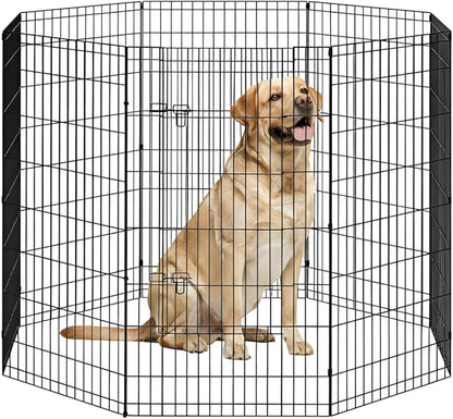 FDW 48 Inch Dog Pen 8 Panel Dog Playpen Indoor Outdoor Metal Puppy Pet Fence Portable Folding Animal Exercise Fence,Black