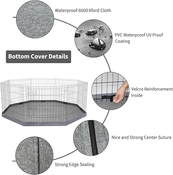 PETIME Bottom Cover Mat for Dog Playpen Pen Water-Resistant Pad Floor Protector for Indoor Outdoor Use Fits 24" Wide 8 Panels Metal Pet Exercise Play Pen (Playpen Not Included)
