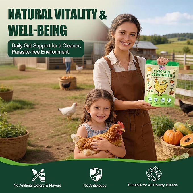 Natural Chicken De-wormer Powder (1.3 LB) | All-Natural Herbal Poultry Wormer for Laying Hens | Egg-Safe & Gentle for All Ages | Made in USA