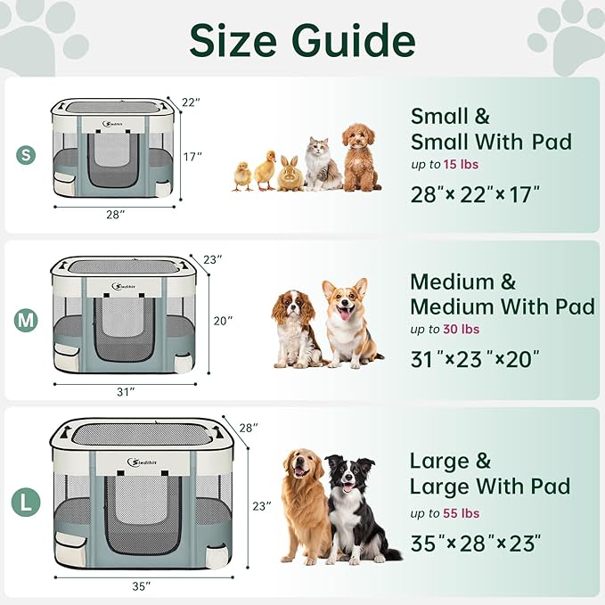 Dog Playpen,Cat Pet Puppy Pen,Portable Playpens for Dogs Indoor Outdoor Travel Camping Use,Foldable Dog Kennel Tent Crate for Rabbit Small Animals with Carrying Case (Grey, Large)