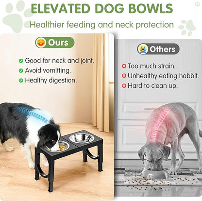XIAZ Elevated Dog Bowls Large Breed Raised Dogs Bowl Stand Large/Medium Sized Dog Stainless Steel Food Water Bowl Stands 5 Heights Adjustable 9/11/12/14in Black Pet Feeder Dish Station
