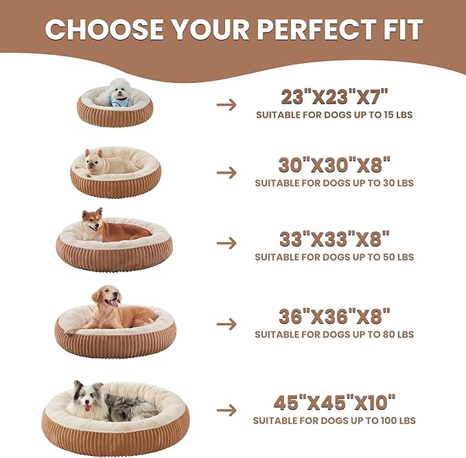 23 inches Donut Dog Bed for Small Dogs - Calming Round Puppy Bed with Removable Cover, Washable Milk Plush Faux Fur Pet Bed for Cats, Fits Pets up to 15 lbs(Mocha,Small)