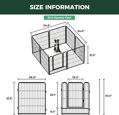 FXW Rollick Unleashed Dog Playpen for Indoor, Yard, RV Camping, 32 inch 8 Panels Dog Pen with Washable Pee Pad for Small and Medium Dogs, Black│Patented