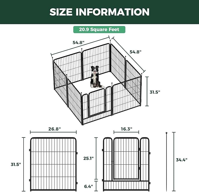 FXW Rollick Unleashed Dog Playpen for Indoor, Yard, RV Camping, 32 inch 8 Panels Dog Pen with Playpen Cover for Small and Medium Dogs, Black│Patented