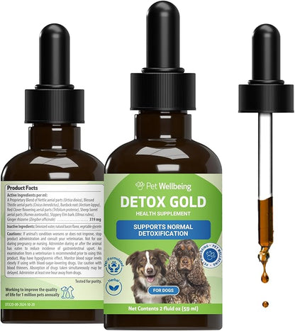 Pet Wellbeing Detox Gold for Dogs - Gentle Detoxification & Elimination Support, Immune System Care, Nettle, Blessed Thistle, Burdock Root - Veterinarian-Formulated Herbal Supplement 2 oz (59 ml)