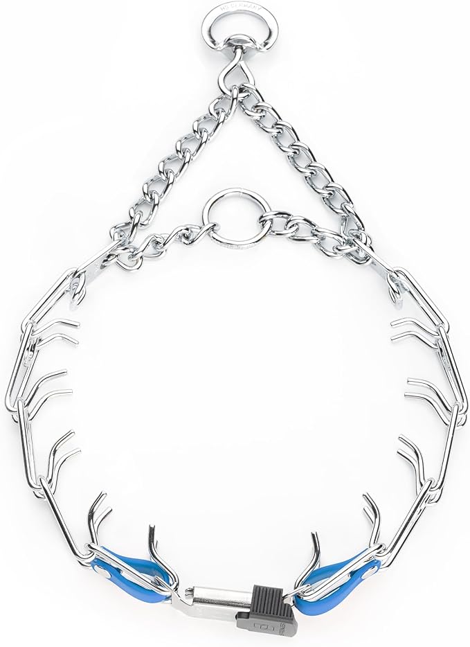 Herm Sprenger Chrome Plated Steel Dog Collar with Quick Release ClicLock Buckle and Biothane Insert Training Collar for Dogs Made in Germany (Cerulean Blue, 23in x 3.2mm(Neck Size up to19-20in))
