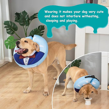 Inflatable Dog Cone Collar,Waterproof Soft Dog Donut Cone for Large Medium Small Dogs Cats, Recovery Pet E-Collar Alternatives After Surgery (Suit Blue, Small)