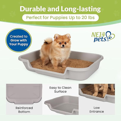 Puppy Pan Indoor Litter Box Training Starter Kit, Misty Gray Large Pan with Natural Pine Litter, Extra Long Litter Scoop and Training Guide