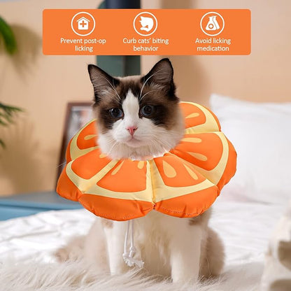 Avont Cat Cone Collar Soft, Adjustable Recovery E Collar Alternative for Cats Kittens Puppies, Elizabethan Neck Cone of Shame to Prevent Licking Biting After Surgery Protect Wounds -Tangerine(M)
