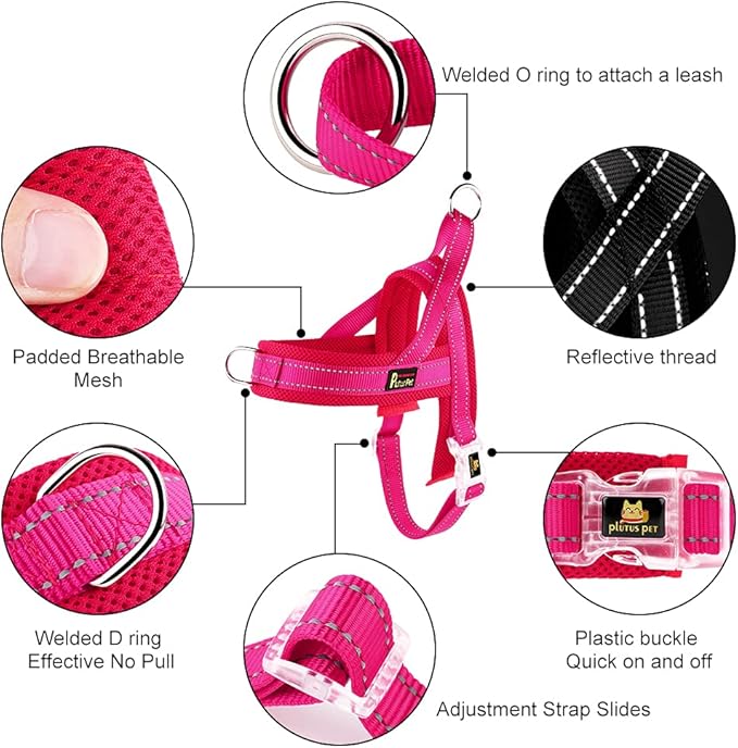 Plutus Pet No Pull Dog Harness with Breathable Mesh Padded, Adjustable Reflective Escape Proof Dog Harness, Quick Fit Dog Vest Harness for Small Medium Large Dogs(XL, Pink)