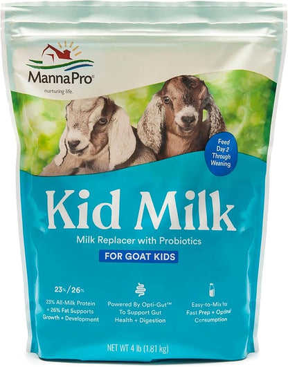 Manna Pro Goat Kid Milk Replacer, High in Protein to Support Growth, Powered by Opti-Gut to Support Gut Health & Digestion, Easy-to-Mix Formula, 4 lbs