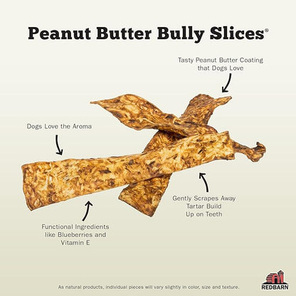 Redbarn Pet Products All-Natural Rawhide Bully Slices - Peanut Butter Flavor - Premium Grain-Free Beef Hide Treats High Protein Low Fat for Chewers - 9 oz Bag