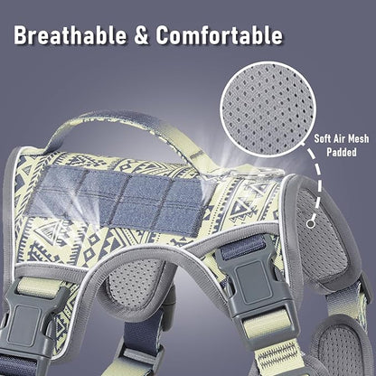 Tactical Dog Harness for Medium Large Dogs, No-Pull Pet Harness with 2 Leash Clips, Adjustable Soft Padded Dog Vest, Reflective Pet Oxford Vest with Easy Control Handle for Medium Dogs, Gray M
