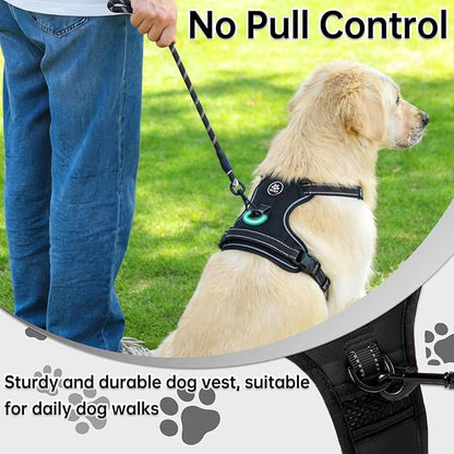 NESTROAD No Pull Dog Harness,Adjustable Oxford Dog Vest Harness with Leash,Reflective No-Choke Pet Harness with Easy Control Soft Handle for Large Dogs(X-Large,Black)