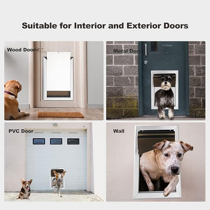Giant Dog Door for Exterior Doors: Heavy Duty Aluminum Doggie Door, Extreme Weather Doggy Door for Large and Extra Large Dogs Up to 220 lbs, Dual Flap Insulated Dog Door, Lockable