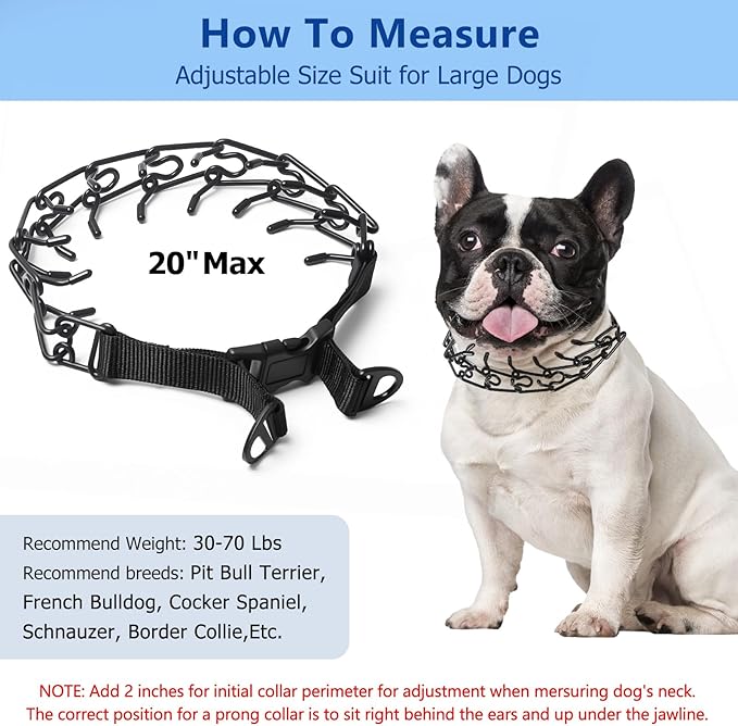 Prong Collar for Medium Dogs, Dog Pinch Collar,Dog Training Collar,High Strength Quick Release Buckle,Comfort Rubber Tips (Black，3.0mm, 20-Inch)