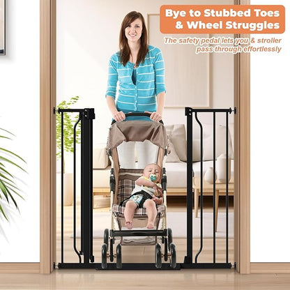 34" Extra Tall Baby Gate for Stairs, Auto Close Stroller Friendly Dog Gate Indoor for Doorways, Pressure Mounted 29"-40" Wide Baby Gate, Easy Walk Through Gate for Children & Pets, Black