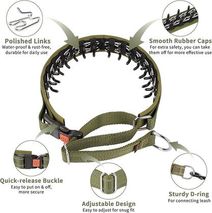 Mayerzon Martingale No Pull Collar for Medium Large Dogs German Shepherd Doberman Pitbull, Patented Anti Pull Correction Dog Collar for Walking Training, Reflective, Adjustable, Hidden(M, Army Green)