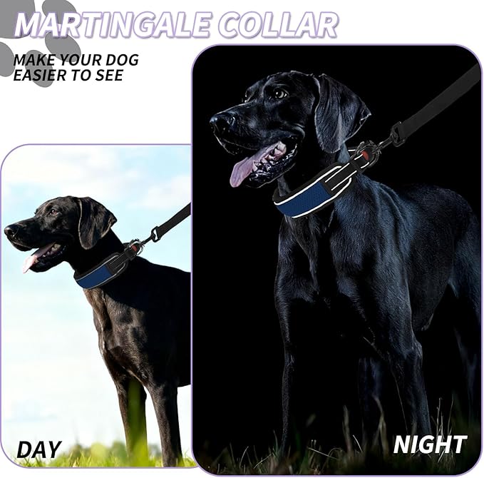 Martingale No Pull Dog Collar for Large Medium Dogs Training Walking, Heavy Duty Nylon Reflective Adjustable Anti Pull Slip Collar with Buckle M Dark Blue