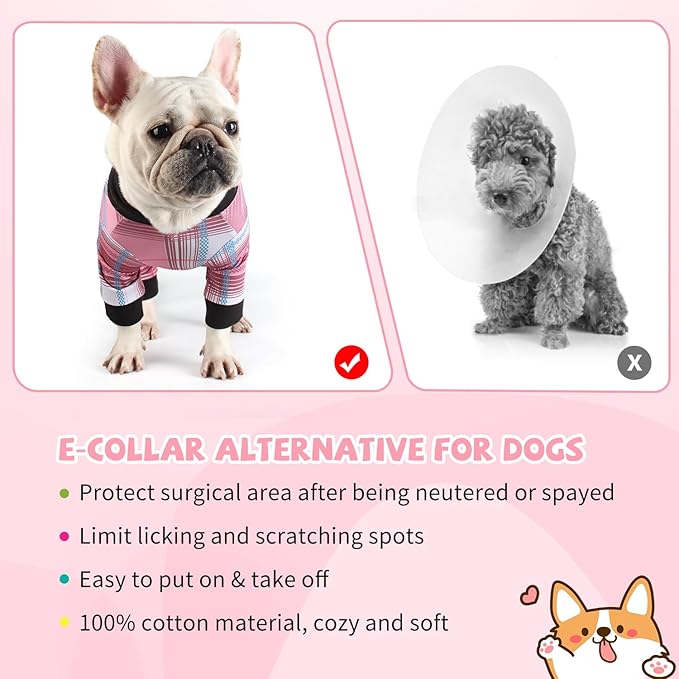 Dog Onesie for After Surgery Recovery Suit Pet Surgical Suit for Female Male Cone E-Collar Alternatives After Spay Abdominal Wounds Protector Dog Anti-Licking Onesie for Small Medium Dogs