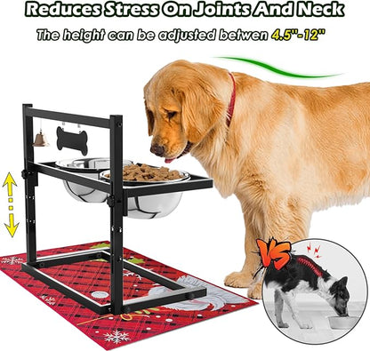 SHAINFUN Elevated Slow Feeder Dog Bowls with Mat, Adjustable Height, Tall Raised Dog Food Water Bowl Stand for Large & Medium Dogs
