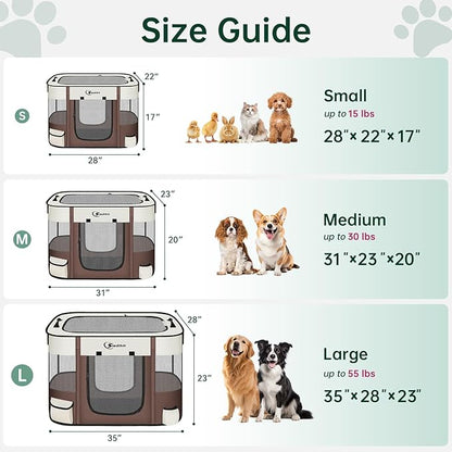 Dog Playpen,Cat Pet Puppy Pen,Portable Playpens for Dogs Indoor Outdoor Travel Camping Use,Foldable Dog Kennel Tent Crate for Rabbit Small Animals with Carrying Case (Brown, Large)
