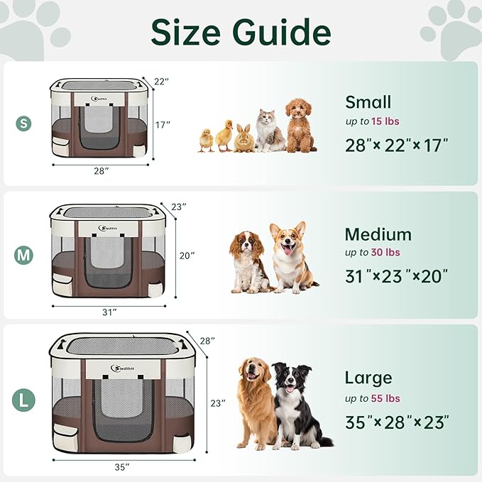 Dog Playpen,Cat Pet Puppy Pen,Portable Playpens for Dogs Indoor Outdoor Travel Camping Use,Foldable Dog Kennel Tent Crate for Rabbit Small Animals with Carrying Case (Brown, Medium)