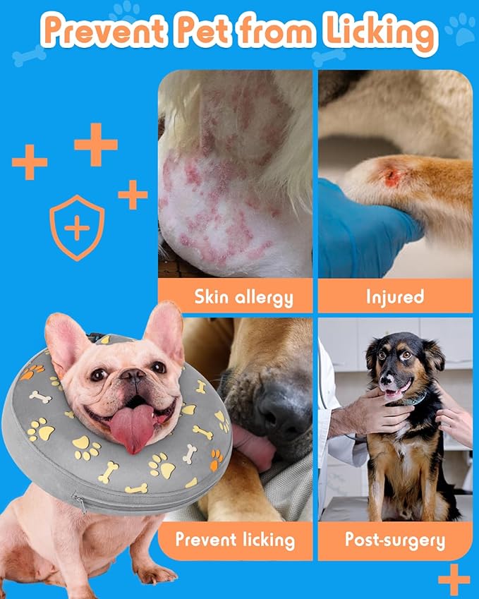 Inflatable Dog Pillow Cone Collar After Surgery, Donut Soft Neck Cone for Chihuahua Pomeranian Small Dogs, etc, Recovery E Collar to Stop Licking Paw