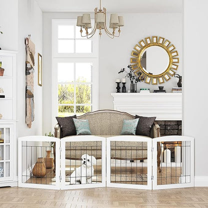 Dog Gate - 4 Panel Foldable Pet Gate Indoor for Doorways, House, Stairs, Freestanding Gate for Dogs - 80x24 -Inch Puppy Safety Fence by PAWLAND, White