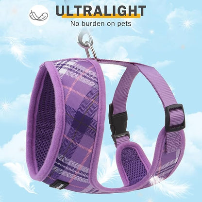 SCENEREAL No Pull Dog Harness Collar and Leash Set Small Medium Sized Dog, Soft Mesh Puppy Harnesses, No Chock Plaid Adjustable Pet Vest for Outdoor Walking Training and Running, Purple M