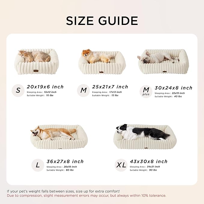 Bedsure ComfyFleece™ Cute Dog Bed for Small Dogs & Cats - Washable Furry Cat Beds, Rectangle Orthopedic Corduroy Fleece Puppy Beds with Removable Zipper Cover, 20x19x6inches, Amphora
