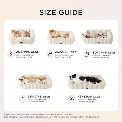 Bedsure ComfyFleece™ Cute Dog Bed for Small Dogs & Cats - Washable Furry Cat Beds, Rectangle Orthopedic Corduroy Fleece Puppy Beds with Removable Zipper Cover, 20x19x6inches, Amphora