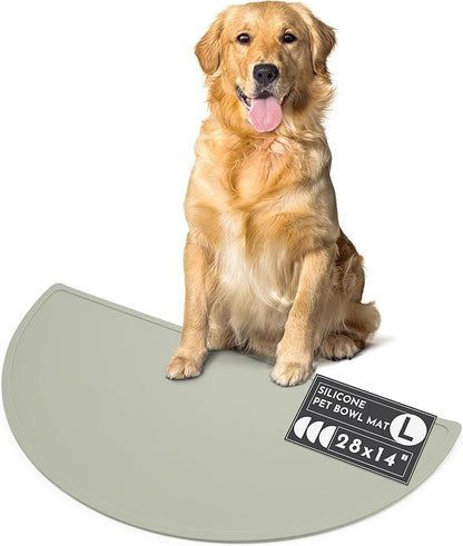 Should We Go - Waterproof Silicone Pet Food Mat - Non-Slip, Spill-Proof Feeding Mat for Floors, Raised Edge Design, Easy-to-Clean, Rubber Pad for Dog & Cat Bowls, 28" Across x 14" Deep, Large-Sage