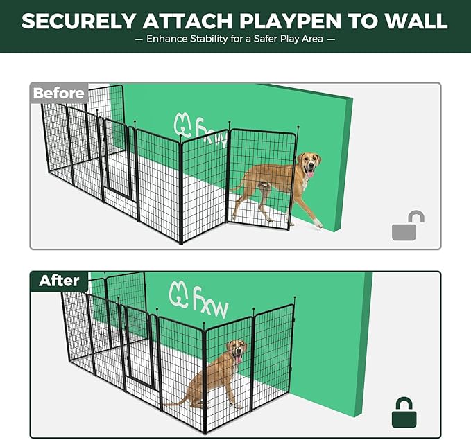 FXW Rollick Unleashed Dog Playpen for Indoor, Yard, RV Camping, 50 inch 8 Panels Dog Pen with Anchor Kit (4 Packs) for Large Dogs, Black│Patented