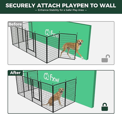 FXW Rollick Unleashed Dog Playpen for Indoor, Yard, RV Camping, 50 inch 8 Panels Dog Pen with Anchor Kit (4 Packs) for Large Dogs, Black│Patented