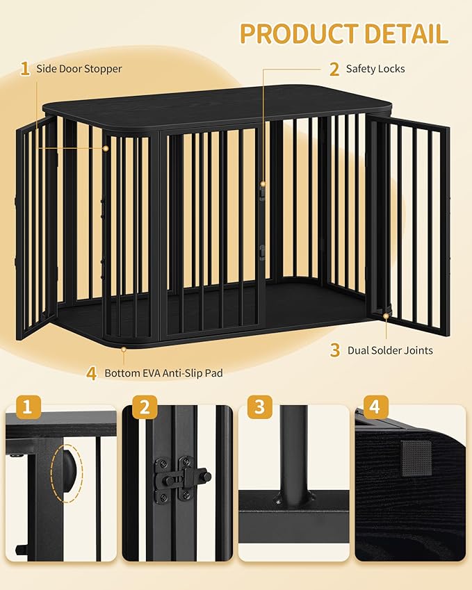 Hzuaneri 39.4'' Dog Crate Furniture, L Indoor Dog Kennel Dogs Cage, Modern Decorative Pet House for Small/Medium/Large Dogs, Anti-Chew & Anti-Escape, Kennel End Side Table TV Stand, Black DFC88704B
