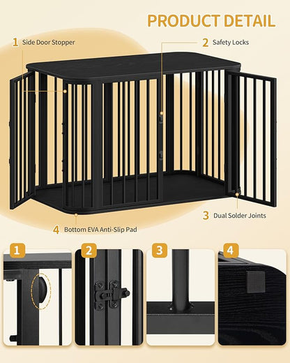 Hzuaneri 39.4'' Dog Crate Furniture, L Indoor Dog Kennel Dogs Cage, Modern Decorative Pet House for Small/Medium/Large Dogs, Anti-Chew & Anti-Escape, Kennel End Side Table TV Stand, Black DFC88704B