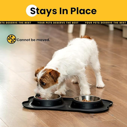 Conlun Stainless Steel Dog Bowls with Non-Slip Silicone Mat, Spill Proof Food & Water Bowls Set, Easy Clean Puppy Food Dish, Dishwasher Safe, Suitable for Dogs Cats Pet Under 20lbs, Small, Black