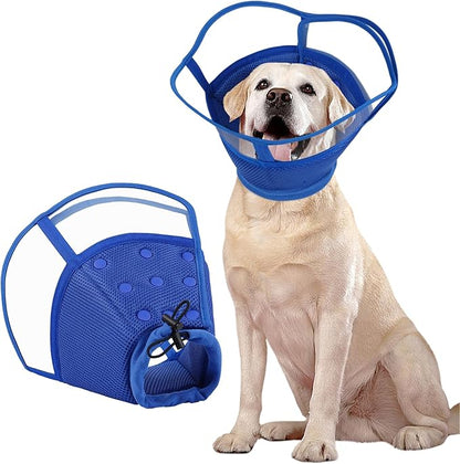 Kuoser Large Dog Cone Collar After Surgery, Soft Cone for Dogs to Stop Licking, Breathable Pet Recovery Collar Comfortable Elizabethan Collars, Adjustable Protective Dog Cones for Large Dogs, Blue L