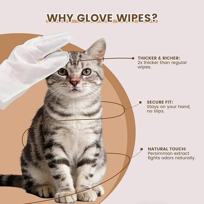 IMMHABI 50 Pcs Cleaning Deodorizing Pet Glove Wipes for Dogs & Cats, Hypoallergenic Dog Bath Wipes with Natural Deodorizer Persimmon Tannin, Pet Bathing Wipes for Horse Coat Care Coconut Scent