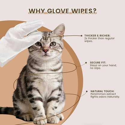 IMMHABI 50 Pcs Cleaning Deodorizing Pet Glove Wipes for Dogs & Cats, Hypoallergenic Dog Bath Wipes with Natural Deodorizer Persimmon Tannin, Pet Bathing Wipes for Horse Coat Care Coconut Scent