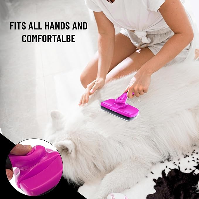 Complete Professional Pet Grooming Kit With Hair Removal Tool, Gloves, Self Cleaning Slicker Brush, and Pro Dog Deshedder Comb to Reduce Shedding (Pink)
