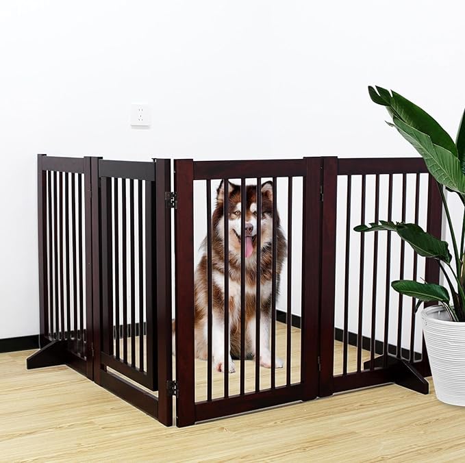 Dog Gate Indoor, Pet Gates for Doorways No Drilling, Freestanding Dog Gates, Foldable Pet Gate, Wooden Gates for Dogs Indoor- 4 Panel - 30" (Espresso, 4 Panel - 30")
