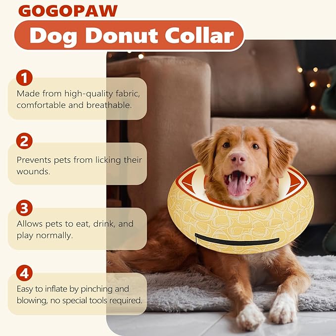 Inflatable Dog Cone Collar to Stop Licking, Soft Neck Donut Collar After Surgery, Adjustable Recovery Cone for Small Medium Large Dogs (Rugby,XL)