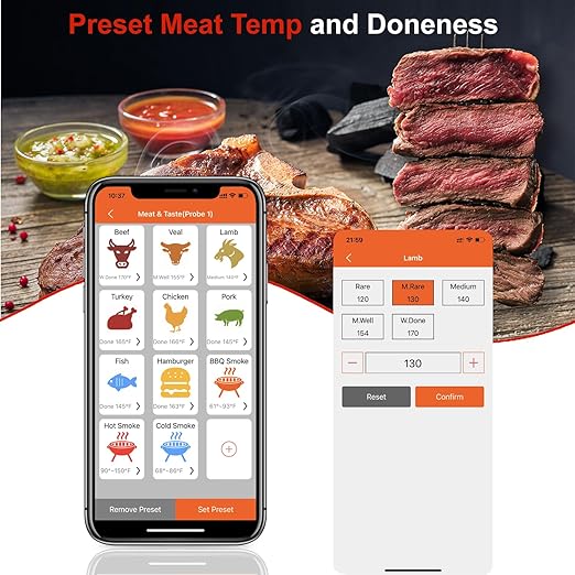 500FT Digital Meat Thermometer Wireless with Multy Probes Bluetooth Kitchen Thermometer for Smoker Grilling Oven (FS66N)