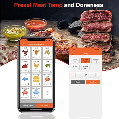500FT Digital Meat Thermometer Wireless with Multy Probes Bluetooth Kitchen Thermometer for Smoker Grilling Oven (FS66N)